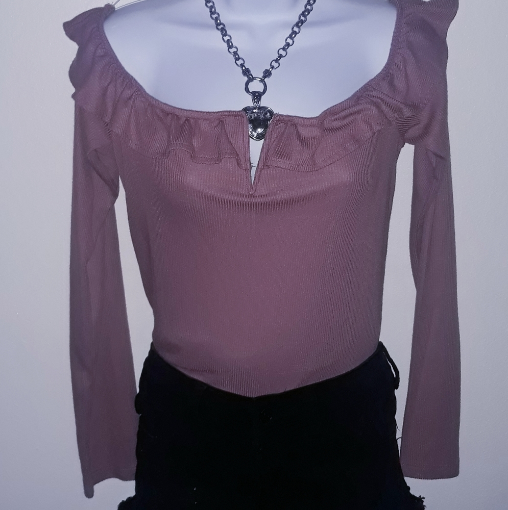 Mauve Ruffled Off Shoulder Top